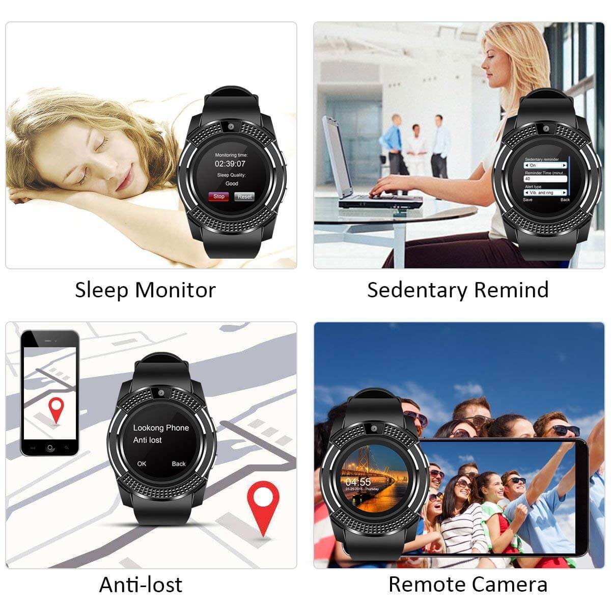 V8 Smart Watch Phone Camera Bluetooth Music Player And SIM