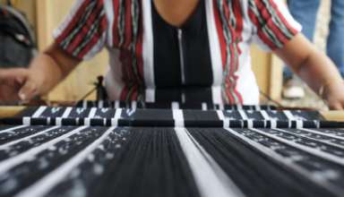 a woman weaving