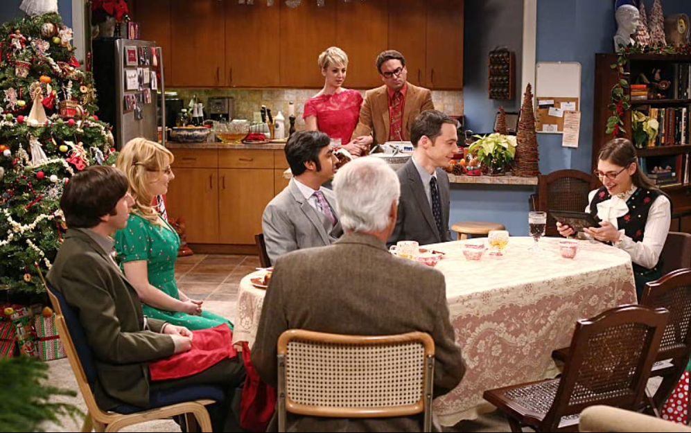 The Big Bang Theory casts in Amy Farrah Fowler's apartment.